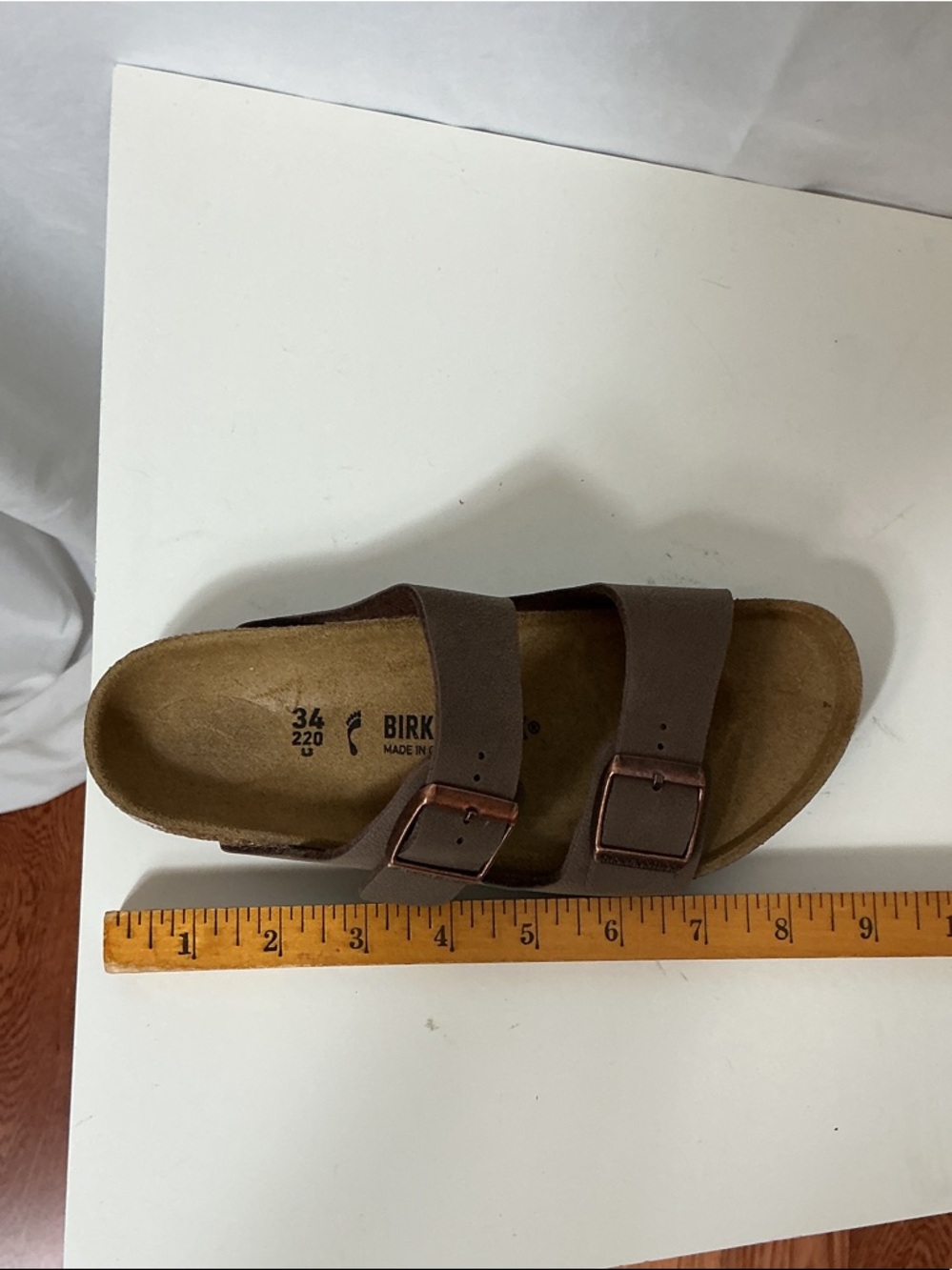 Birkenstock Arizona Two-Strap Sandals in Taupe Brown with Copper Buckles - Picture 7 of 9